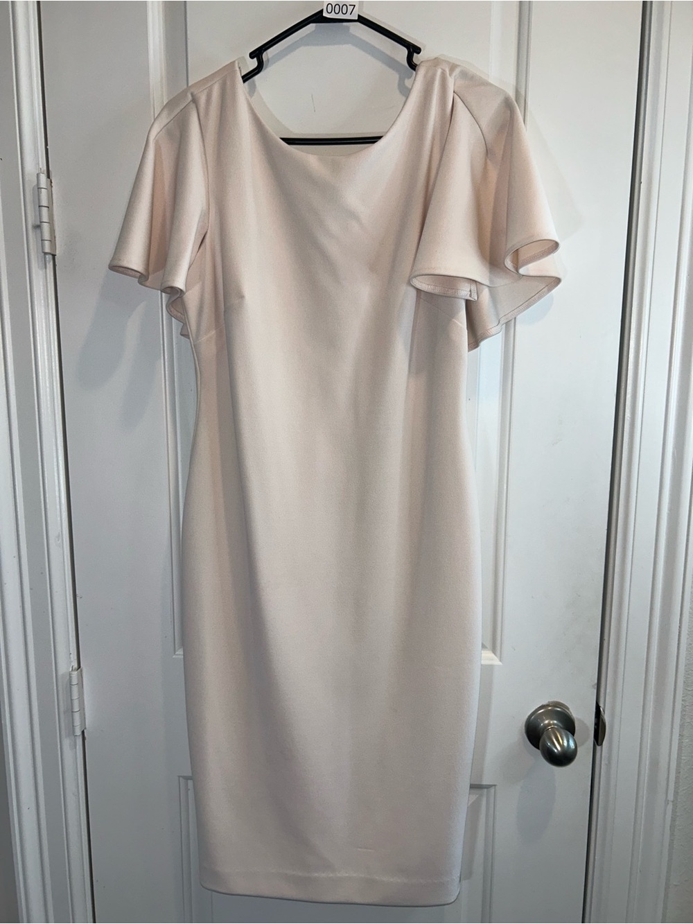 Calvin Klein Cream Midi Sheath Dress with Flutter Sleeves